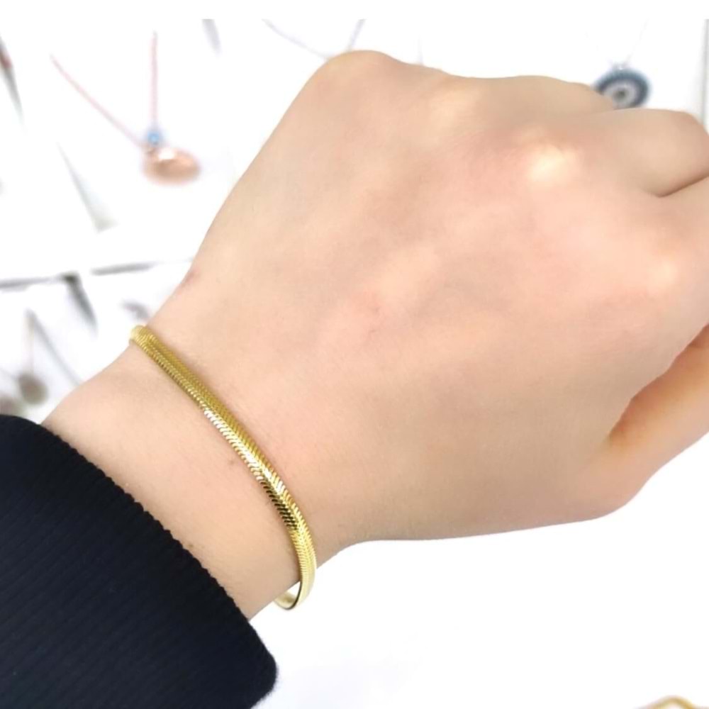 İTHAL 3,5 MM YASSI GÜMÜŞ BİLEKLİK - ALTIN SARI