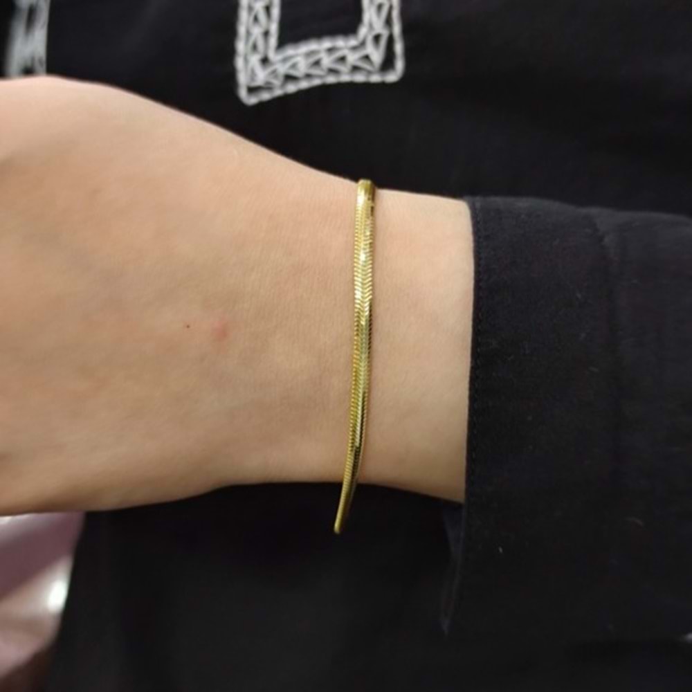 İTHAL 3,5 MM YASSI GÜMÜŞ BİLEKLİK - ALTIN SARI