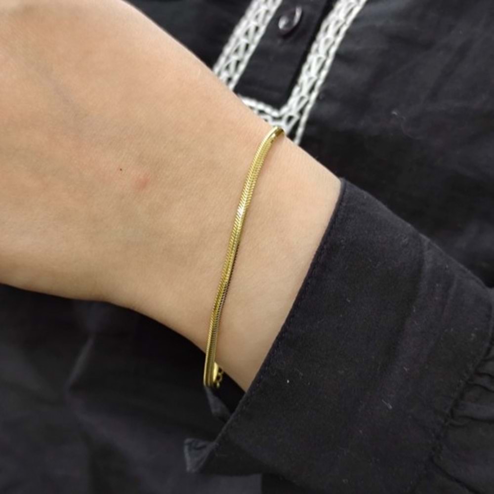 2,5 MM YASSI GÜMÜŞ BİLEKLİK - ALTIN SARI