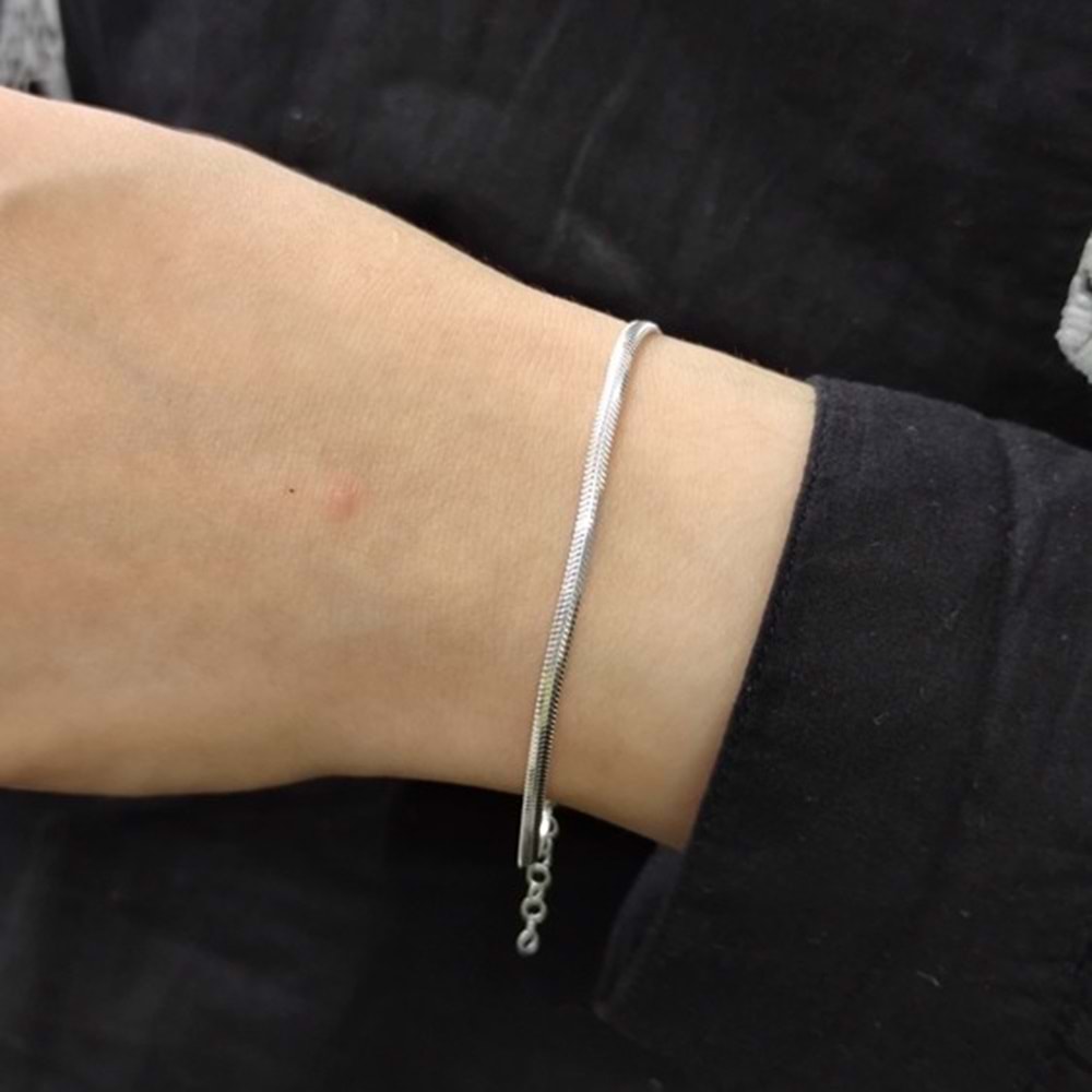 2,5 MM YASSI GÜMÜŞ BİLEKLİK - BEYAZ