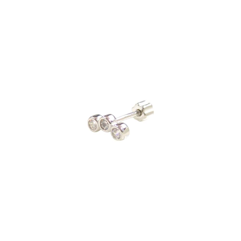 SIVAMA ÜÇ TAŞ GÜMÜŞ TRAGUS PIERCING - RODYUM BEYAZ