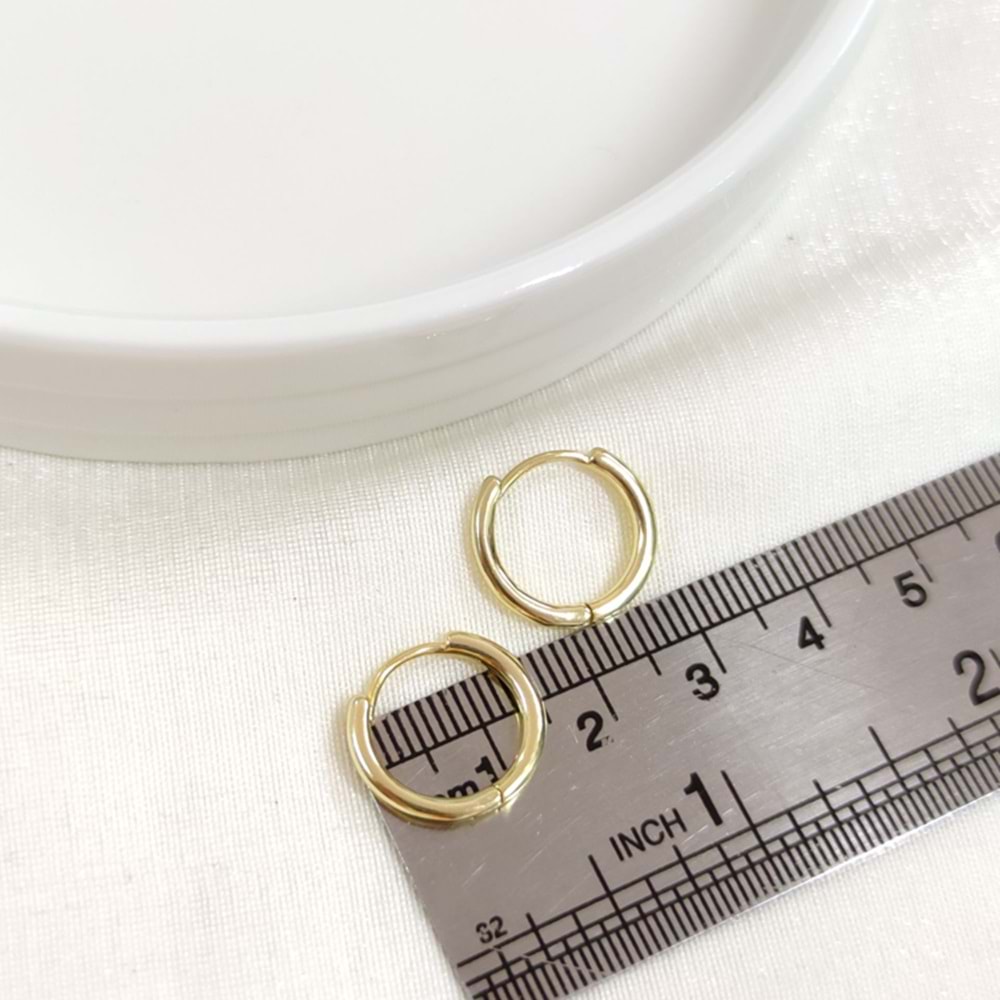 İTHAL 12 MM BOMBELİ GÜMÜŞ HALKA KÜPE - ALTIN SARI