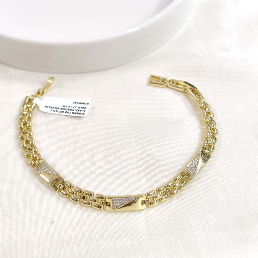 XUPING TAŞ DETAYLI PLAKA KORDON BİLEKLİK GOLD 17+2 CM