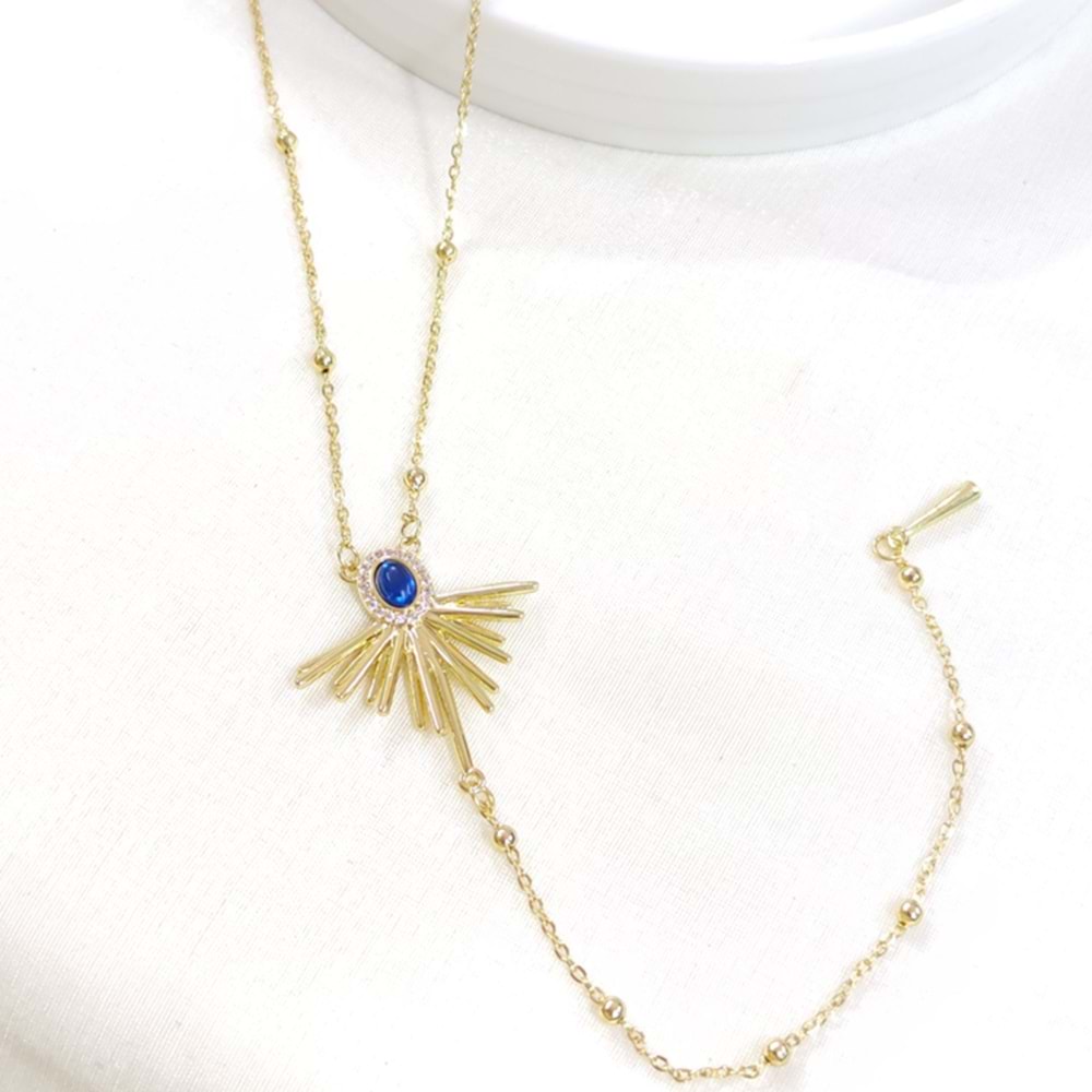 ÇELİK MAVİ GÜNEŞ Y KOLYE GOLD 40+5 CM