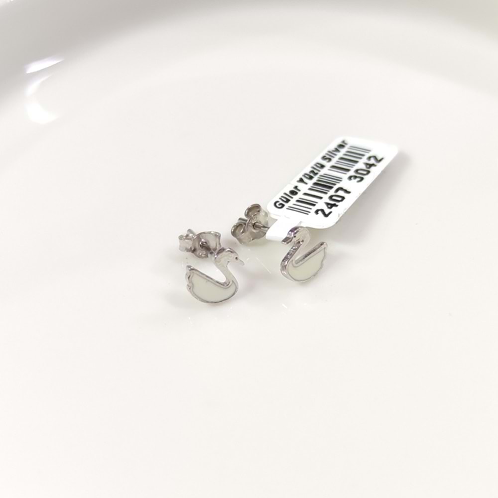 8 MM MİNELİ KUĞU GÜMÜŞ ÇİVİ KÜPE