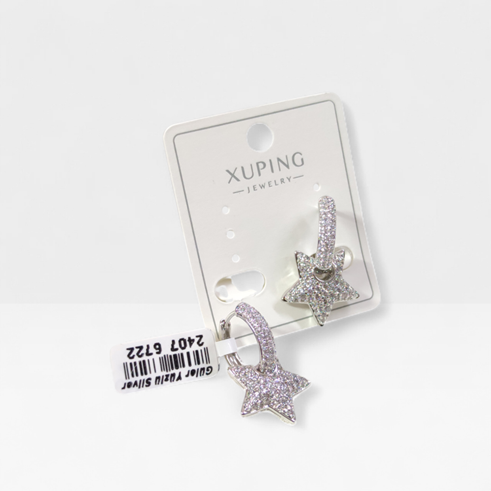 XUPING 15 MM BOMBELİ TAŞLI YILDIZ HALKA KÜPE BEYAZ