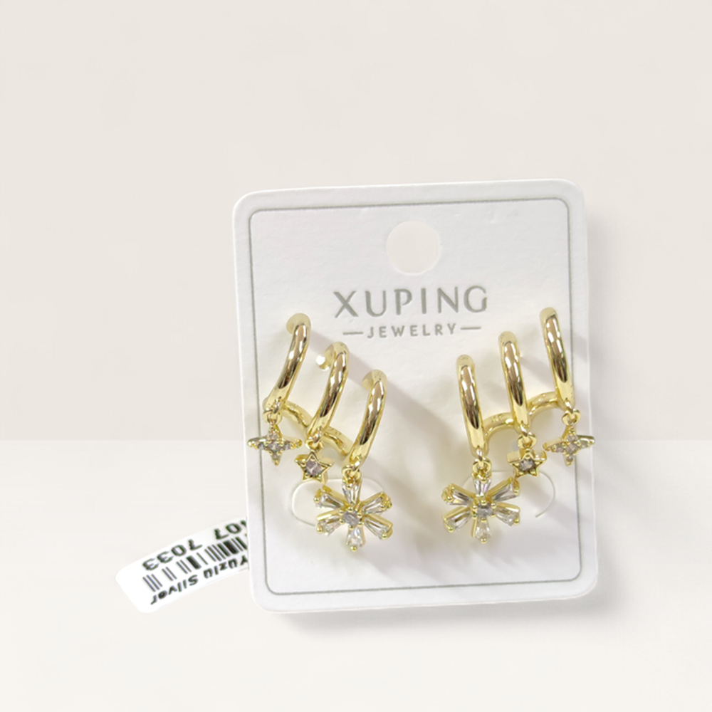 XUPING ÜÇ GÖRÜNÜMLÜ ÇİÇEK ÇİVİ HALKA KÜPE GOLD