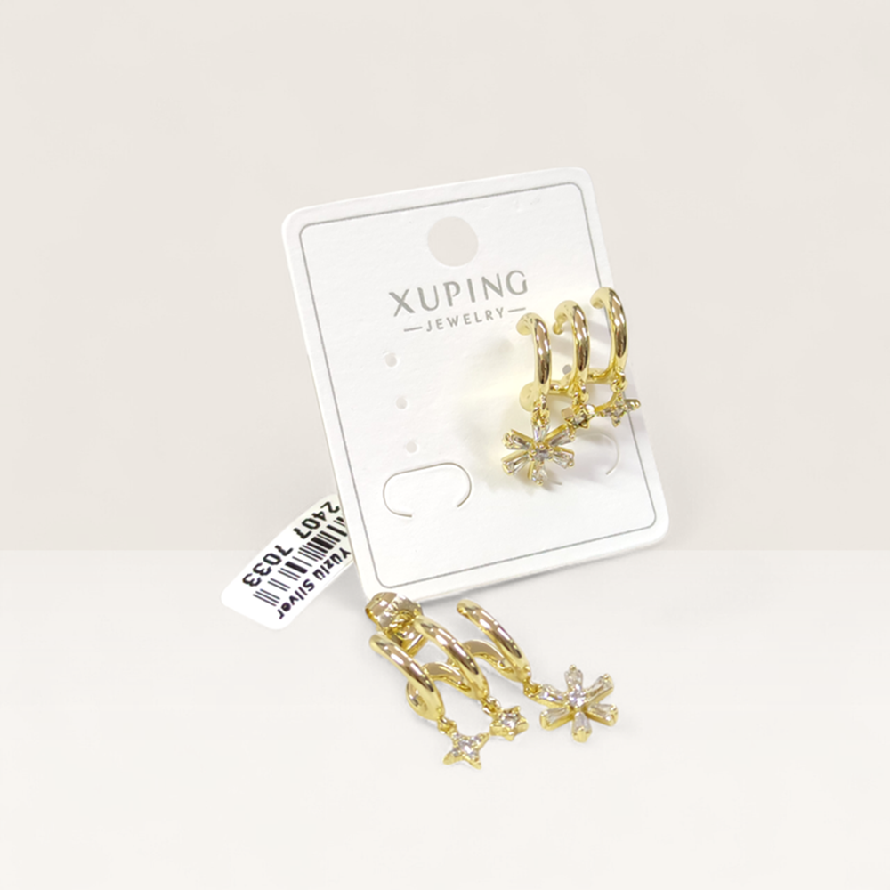 XUPING ÜÇ GÖRÜNÜMLÜ ÇİÇEK ÇİVİ HALKA KÜPE GOLD