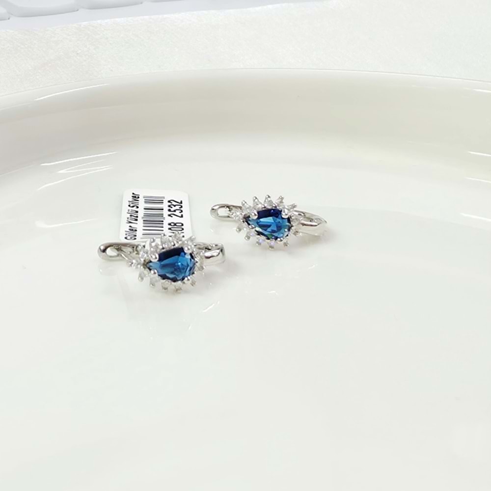 İTHAL SAFİR ZİRKON DAMLA GÜMÜŞ 8X11 MM HALKA J KÜPE