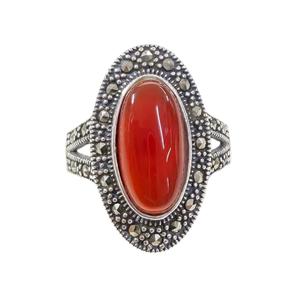 AKİK 23 MM OVAL MEKİK MARKAZİT GÜMÜŞ YÜZÜK
