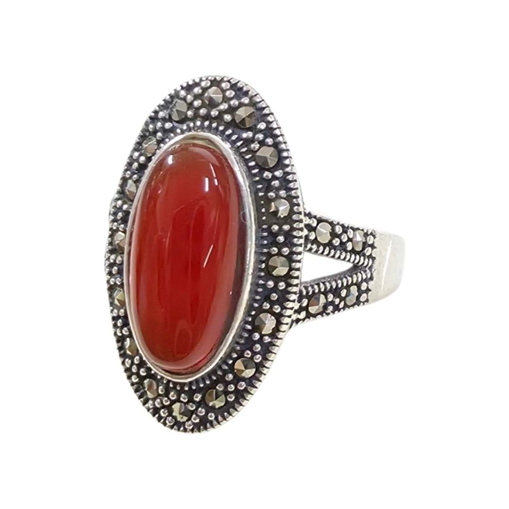 AKİK 23 MM OVAL MEKİK MARKAZİT GÜMÜŞ YÜZÜK