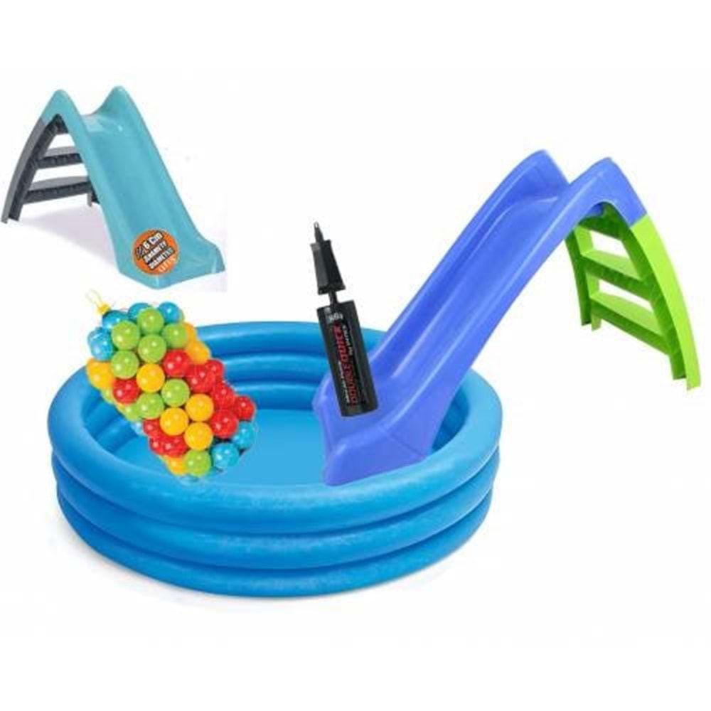 PİLSAN FUNNY KAYDIRAK + 114 CM HAVUZ + 100 LÜ TOP + POMPA EĞLENCE SETİ