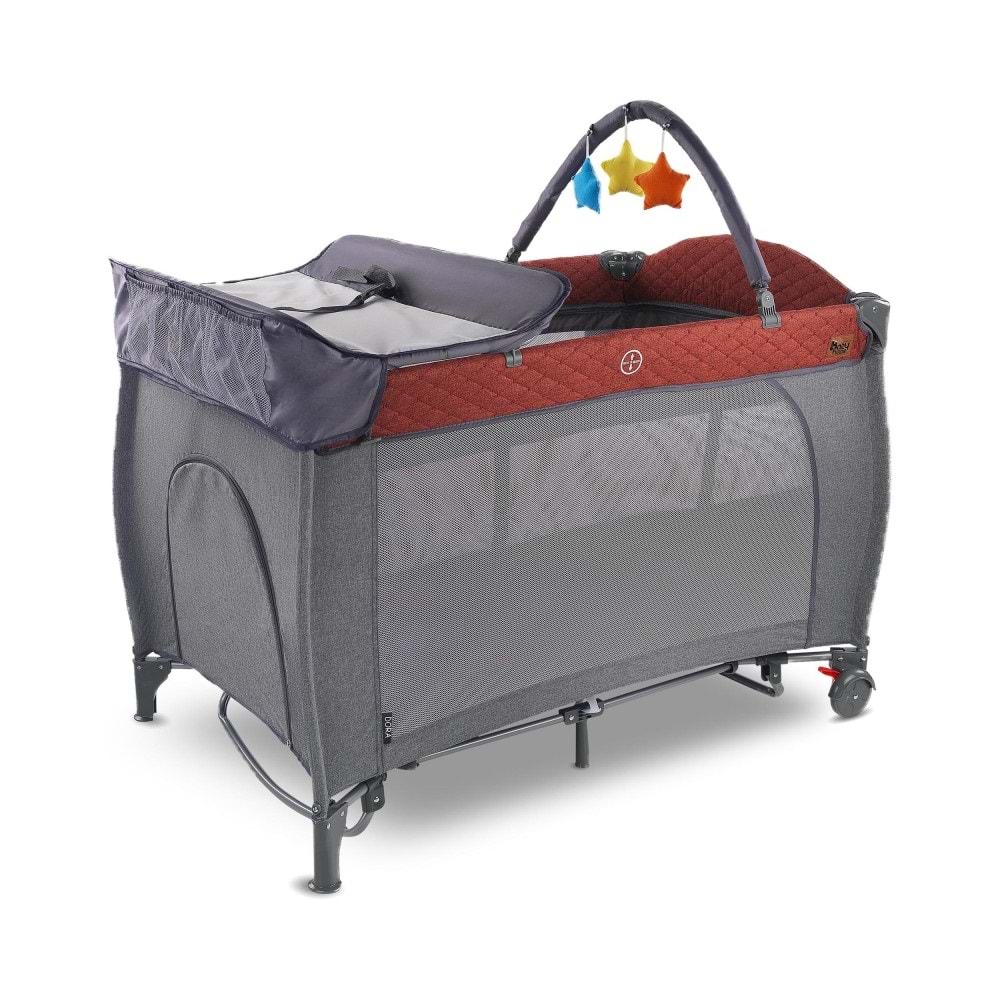 BABYHOPE BH-1040 NOVA OYUN PARKI BEŞİK 60X120 - KIRMIZI GRİ - STD