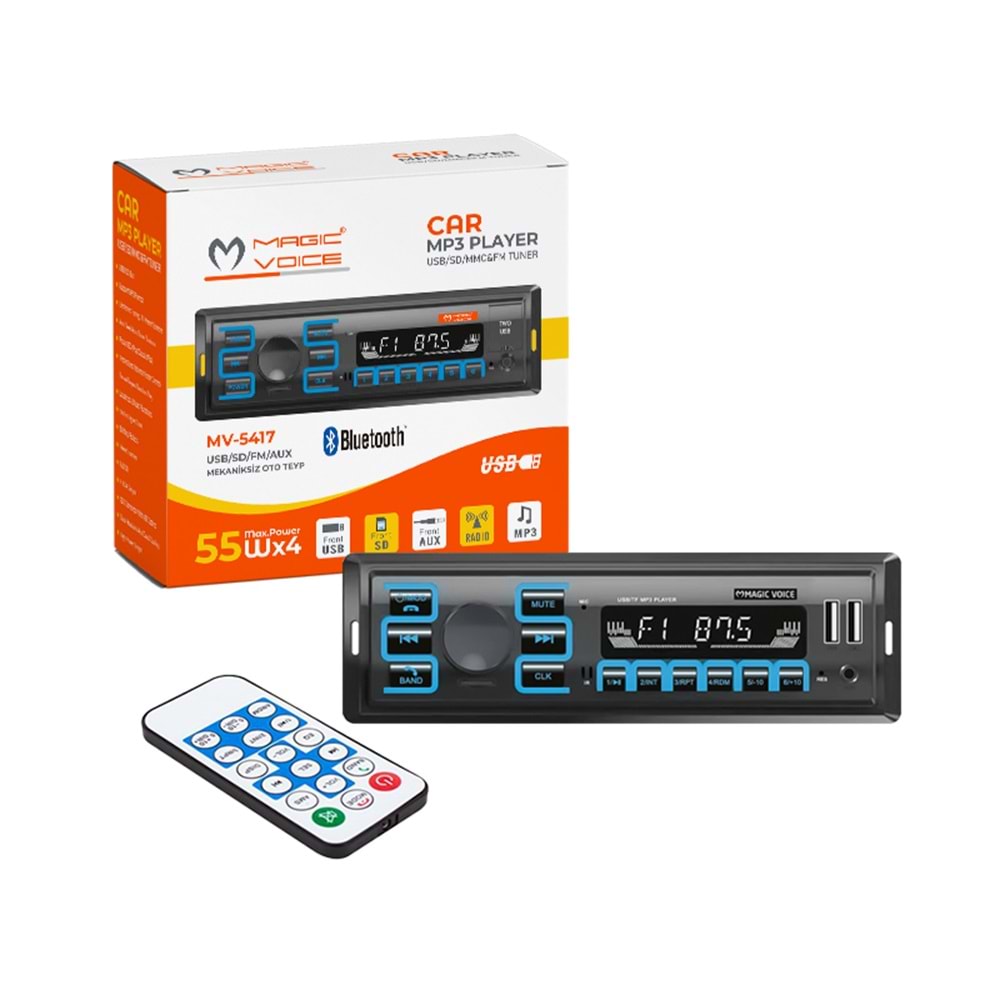 MAGICVOICE MV-5417 ÇİFT USB-SD-FM-AUX-BLUETOOTH MEKANİKSİZ OTO TEYP 4 X 55 WATT