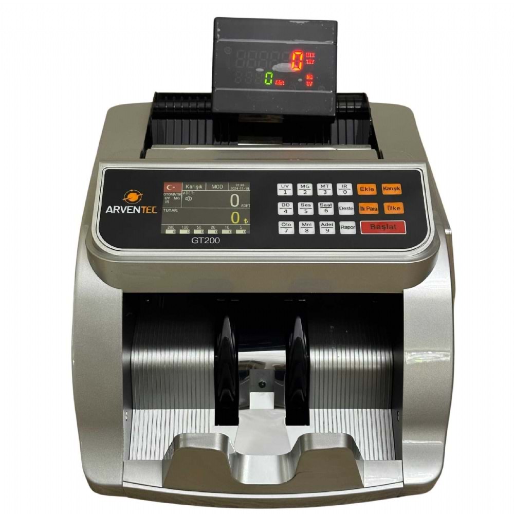 ARVENTEC GT200 YENİ NESİL SESLİ KAĞIT PARA SAYMA MAKİNESİ - TL,EURO KARIŞIK - ÇİFT GÖSTERGE