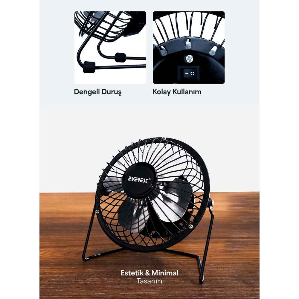 EVEREST EFN-482 MASAÜSTÜ VANTİLATÖR USB FAN 20 CM
