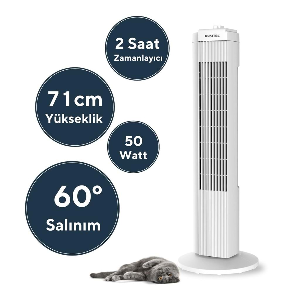 KUMTEL KTF-258W KULE TİPİ VANTİLATÖR BEYAZ 50W