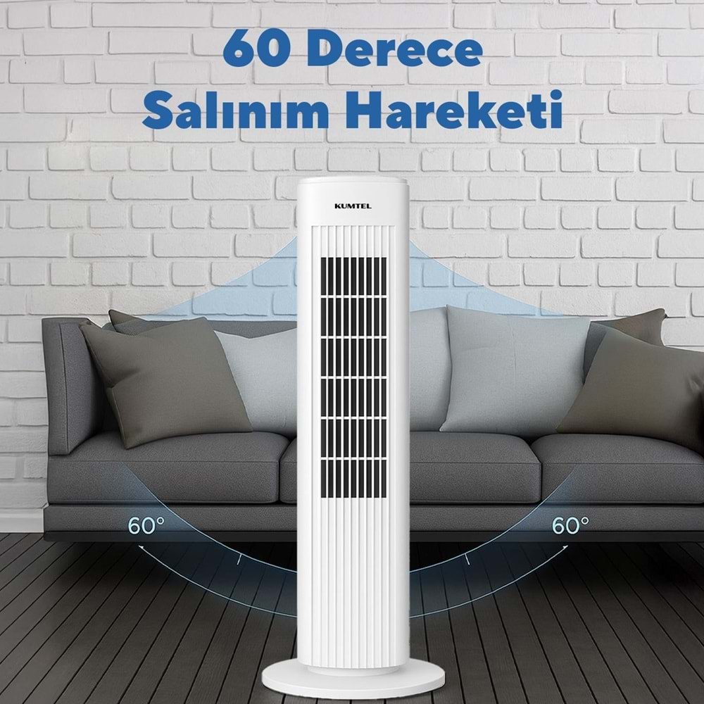 KUMTEL KTF-258W KULE TİPİ VANTİLATÖR BEYAZ 50W