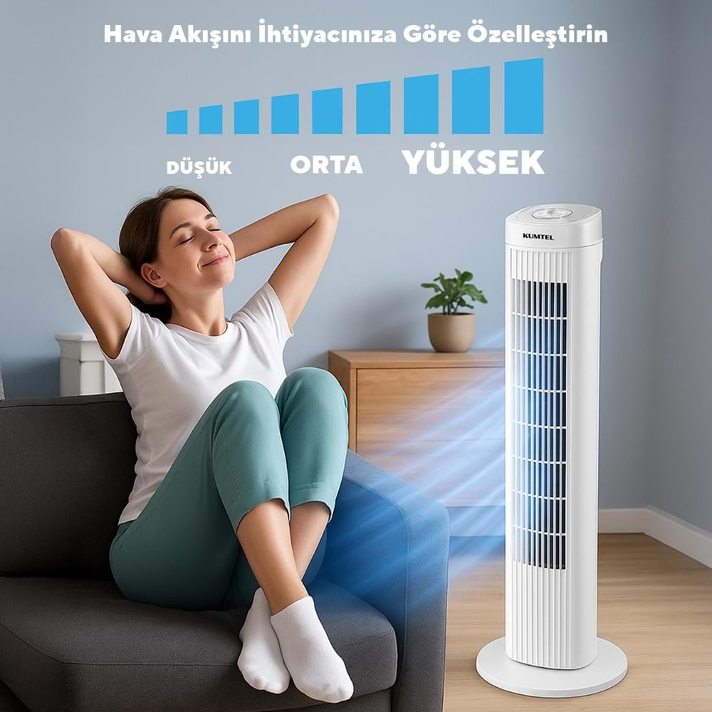 KUMTEL KTF-258W KULE TİPİ VANTİLATÖR BEYAZ 50W