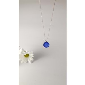 ARKASI DUALI MAVİ MİNELİ GÜMÜŞ KOLYE