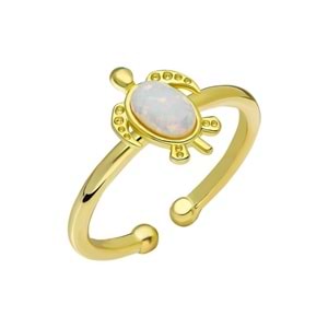 BEYAZ OPAL AYARLANABİLİR KAPLUMBAĞA GÜMÜŞ YÜZÜK - ALTIN KAPLAMA (SARI)