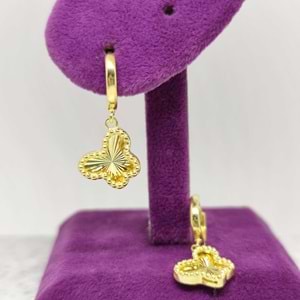 LAZER KELEBEK HALKA GÜMÜŞ KÜPE - ALTIN SARI