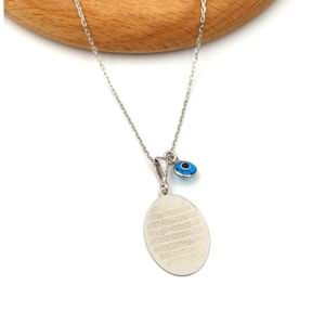 OVAL AYETEL KÜRSİ YAZILI GÜMÜŞ KOLYE - RODYUM BEYAZ