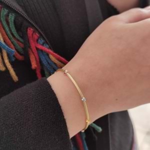 TEK SIRA DORİCA GÜMÜŞ BİLEKLİK - ALTIN SARI