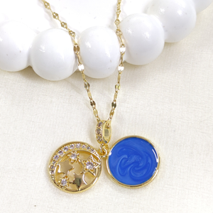 AYNA ZİNCİRLİ 1,8 CM MAVİ DÜNYA ÇELİK KOLYE 40+5 CM