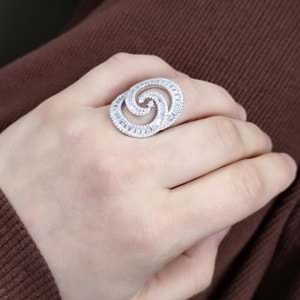 İTHAL BAGET TAŞ DETAYLI OVAL GÜMÜŞ YÜZÜK - 12