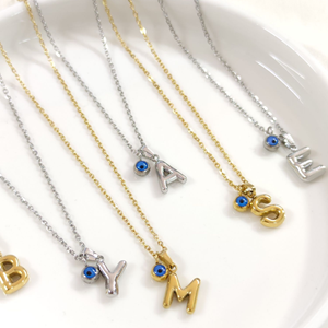 ÇELİK 1 CM NAZAR BONCUKLU MİNİ HARF KOLYE - ALTIN SARI - B HARFİ