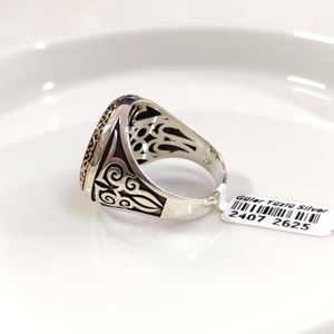 YUVARLAK SEDEF DETAY TUĞRA GÜMÜŞ ERKEK YÜZÜK