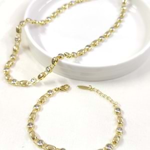 XUPING 5 MM SIVAMA TAŞLI KOLYE BİLEKLİK KOMBİN SET GOLD