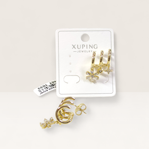 XUPING ÜÇ GÖRÜNÜMLÜ ÇİÇEK ÇİVİ HALKA KÜPE GOLD