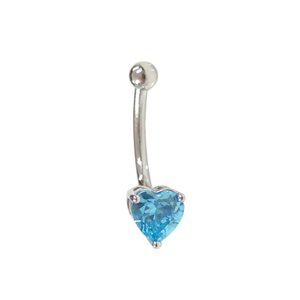 İTHAL 6 MM MAVİ KALP GÜMÜŞ GÖBEK PIERCING