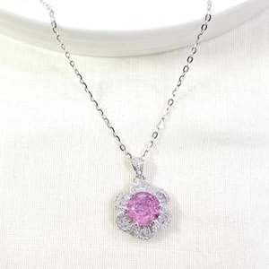 İTHAL PEMBE MOZANAYT TAŞLI 15 MM ÇİÇEK GÜMÜŞ KOLYE 40+4 CM