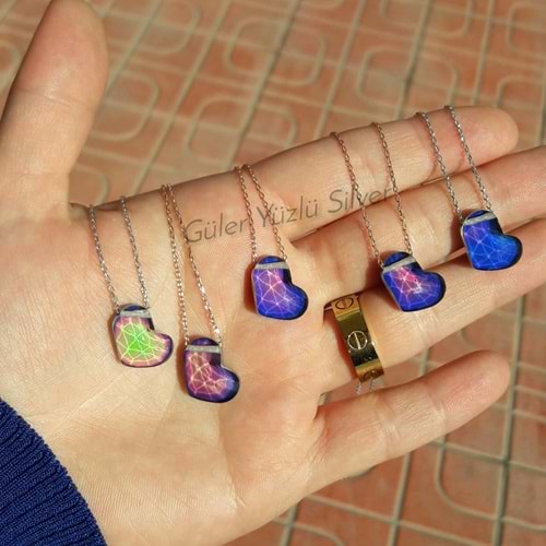 KALP HİS TAŞI GÜMÜŞ KOLYE - ROSE ALTIN KAPLAMA