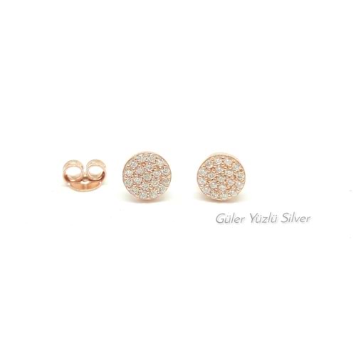 ZİRKON TAŞLI DAİRE GÜMÜŞ KÜPE - ROSE ALTIN KAPLAMA