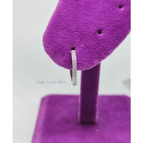 12 MM ZİRKON TAŞLI TEK SIRA HALKA GÜMÜŞ KÜPE - RODYUM KAPLAMA