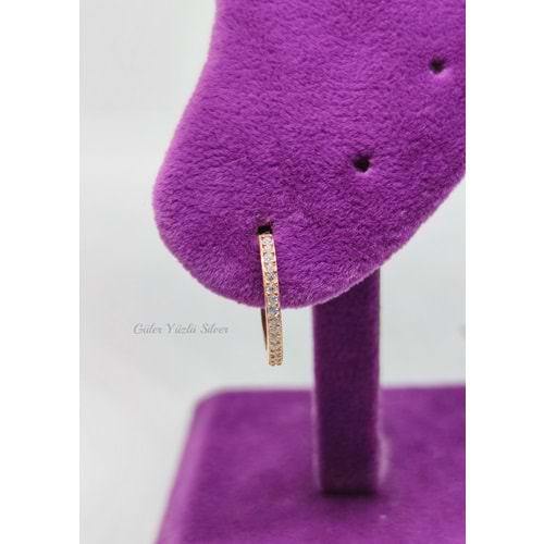 12 MM ZİRKON TAŞLI TEK SIRA HALKA GÜMÜŞ KÜPE - ROSE ALTIN KAPLAMA