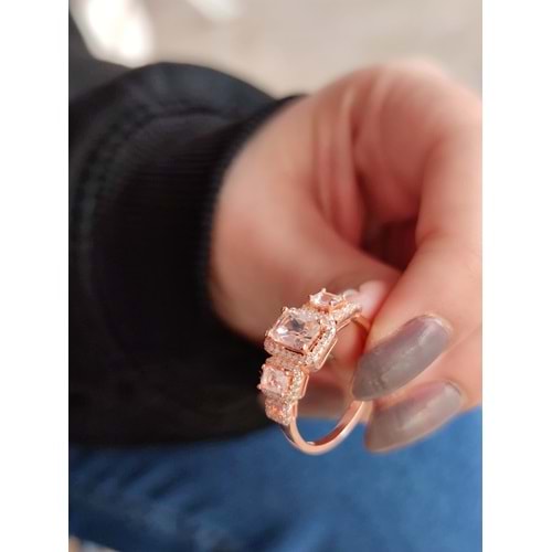 İTHAL PEMBE TAŞLI GÜMÜŞ YÜZÜK - ROSE ALTIN KAPLAMA - 21