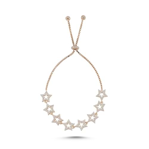 ZİRKON TAŞLI YILDIZ ASANSÖR GÜMÜŞ BİLEKLİK - ROSE ALTIN KAPLAMA