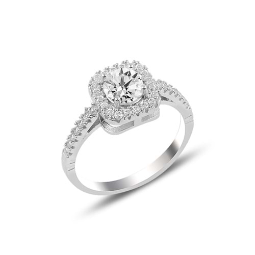 KARE YUVARLAK ZİRKON TAŞLI GÜMÜŞ YÜZÜK G1681 - 15