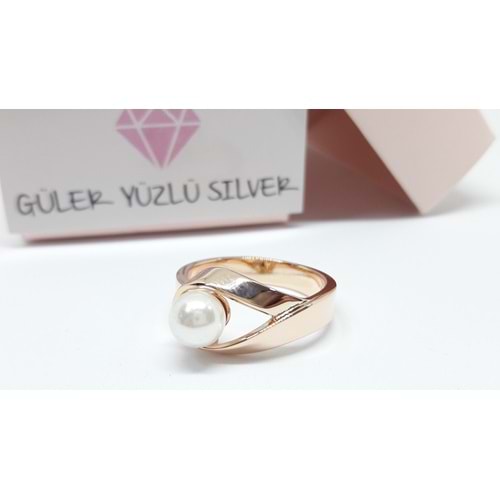 İTHAL İNCİLİ TEK TAŞ GÜMÜŞ YÜZÜK - RODYUM KAPLAMA - 17