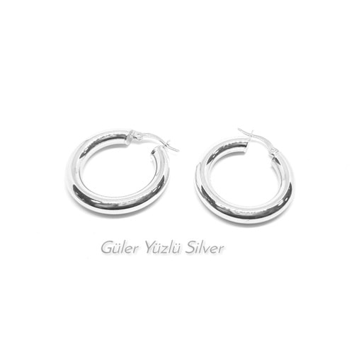 22 MM BOMBELİ HALKA GÜMÜŞ KÜPE - RODYUM KAPLAMA