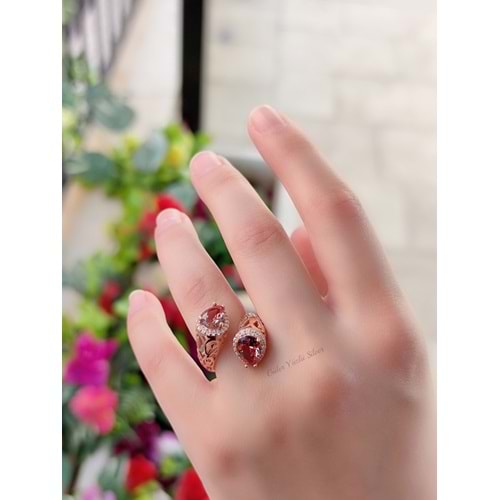 AYARLANABİLİR DAMLA SULTANİT İKİLİ GÜMÜŞ YÜZÜK - ROSE ALTIN KAPLAMA (BAKIR)