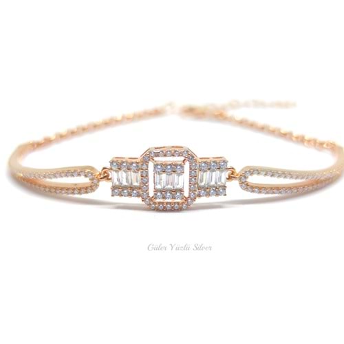 BAGET TAŞ GÜMÜŞ BİLEZİK - ROSE ALTIN KAPLAMA (BAKIR) - GYS01781-ROSE ALTIN KAPLAM-STD