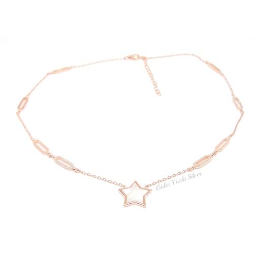 İTHAL SEDEF YILDIZ GÜMÜŞ KOLYE - ROSE ALTIN KAPLAMA (BAKIR)