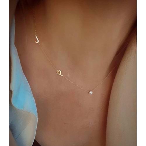 KİŞİYE ÖZEL HARF KOLYE - ALTIN KAPLAMA (SARI) - İKİ HARF