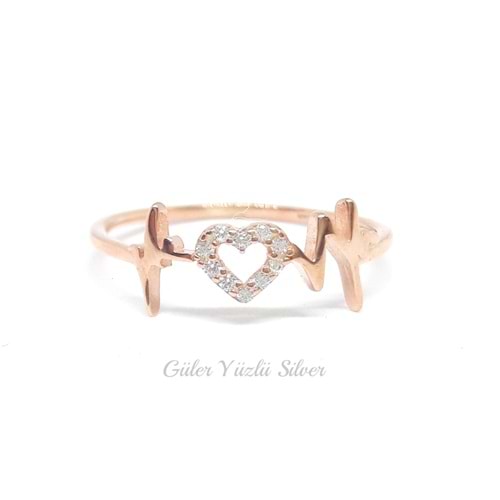 İTHAL KALP RİTMİ GÜMÜŞ YÜZÜK - ROSE ALTIN KAPLAMA (BAKIR) - 14